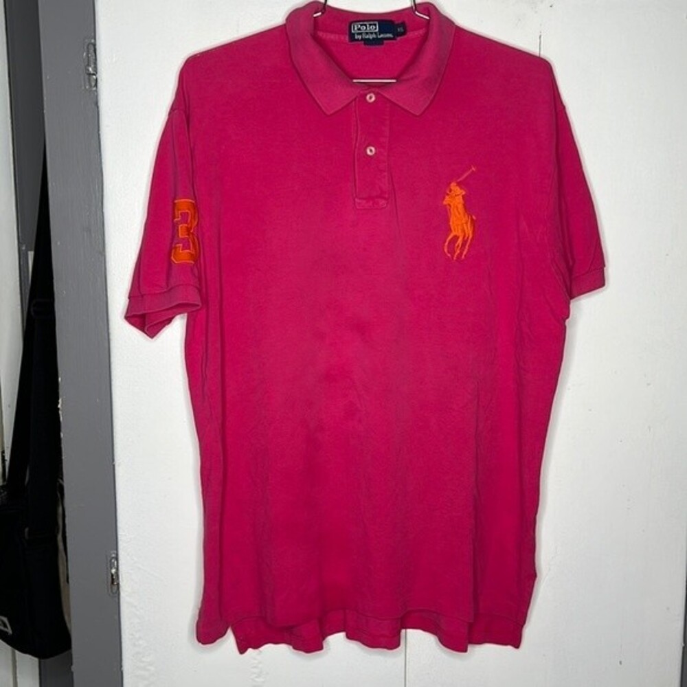 Polo Ralph Lauren Mens Polo Big Pony Logo Size XL Pink Short Sleeve Vintage